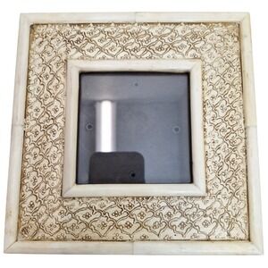 Vintage Bone Inlay Style Etched Damask Square Picture Frame 7x7 Cream 3.5x3.5